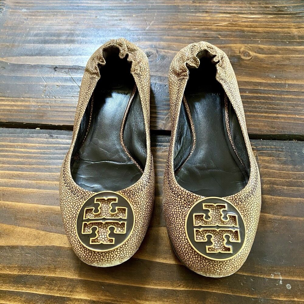 Tory Burch "Reva" Coconut Brown Stingray Leather Ballet Flat - Size 7